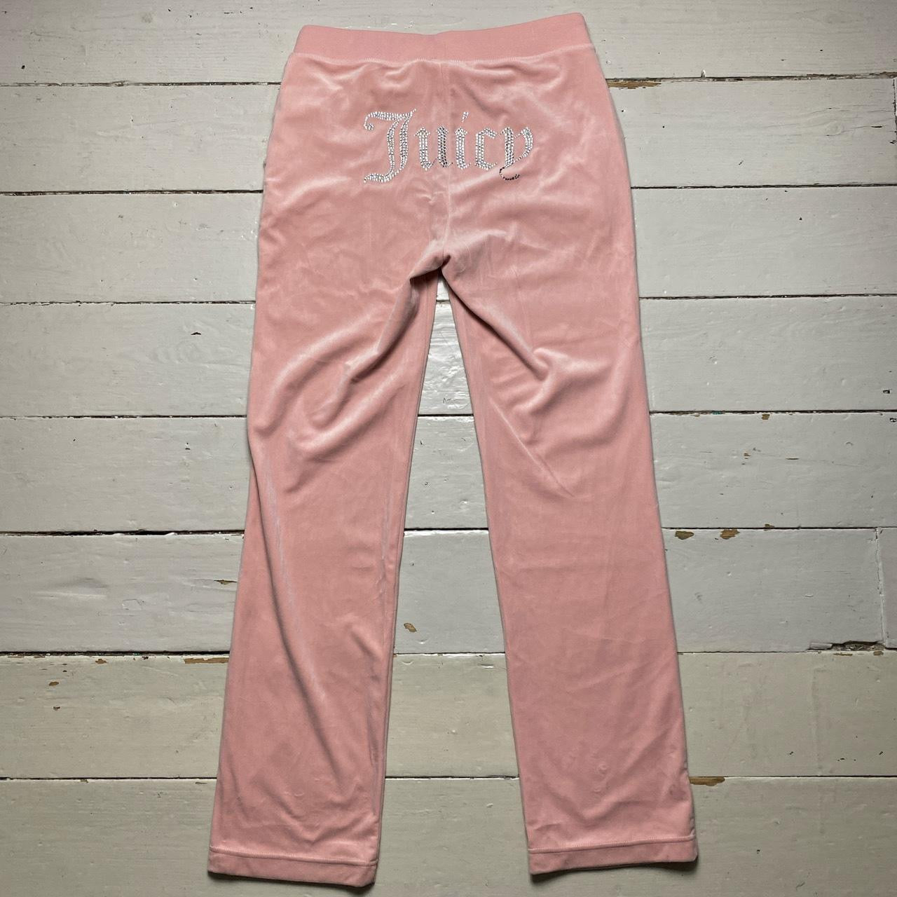 Juicy Couture Diamanté Pink Velour Tracksuit (XL Top, Large Bottoms)
