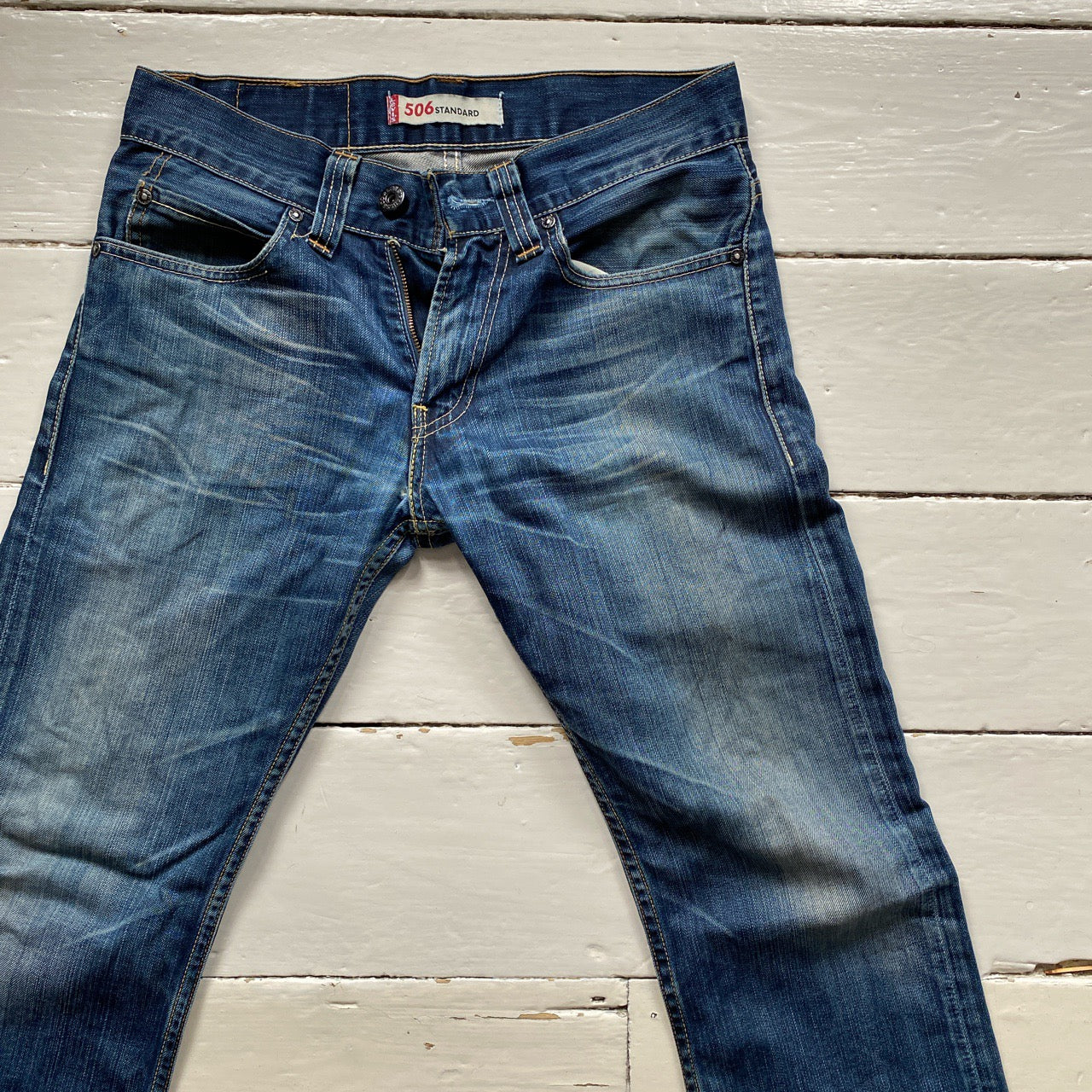 Levis 506 Distressed Navy Jeans (30/32)