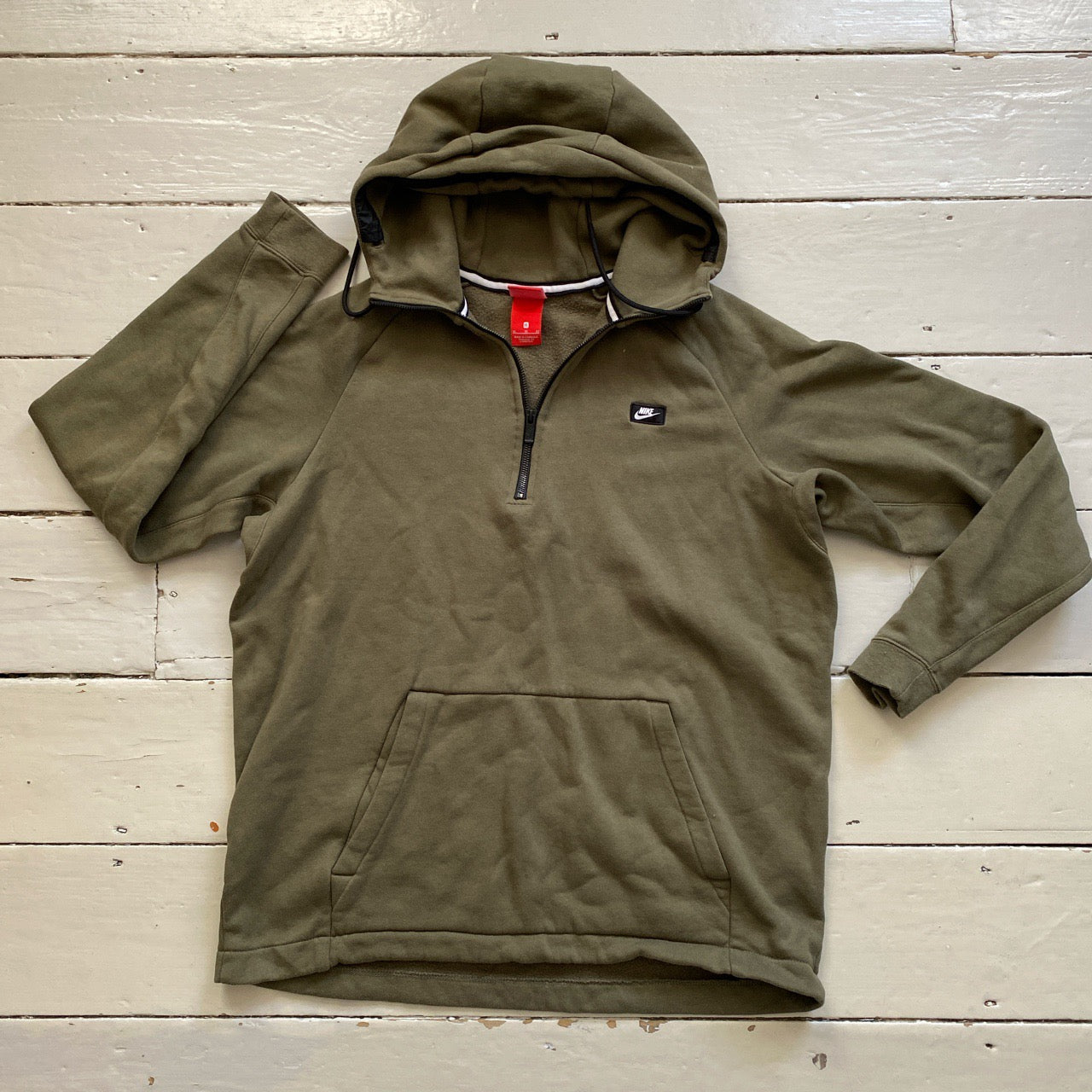 Nike Swoosh Box Logo Olive Quarter Zip Hoodie (XL)