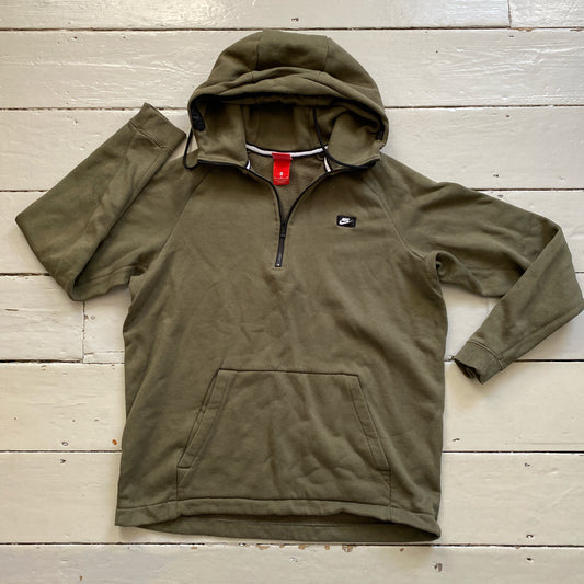 Nike Swoosh Box Logo Olive Quarter Zip Hoodie (XL)