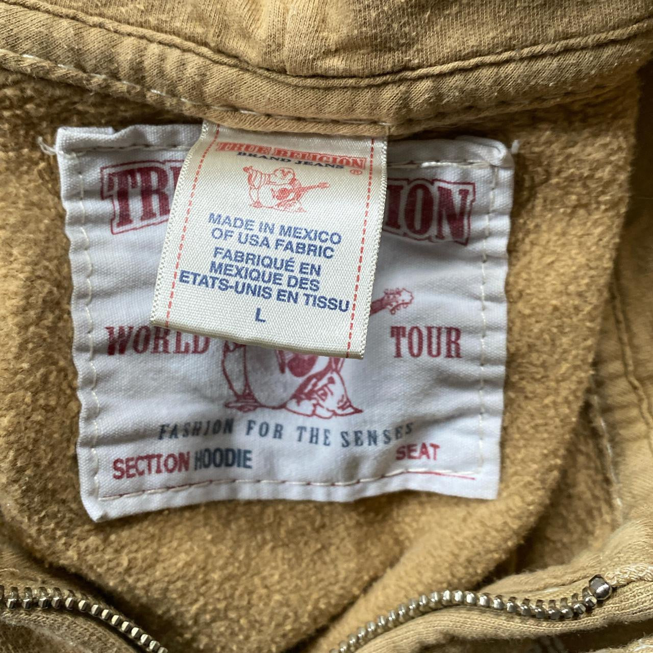 True Religion Contrast Tri Stitch Beige Hoodie (Large)