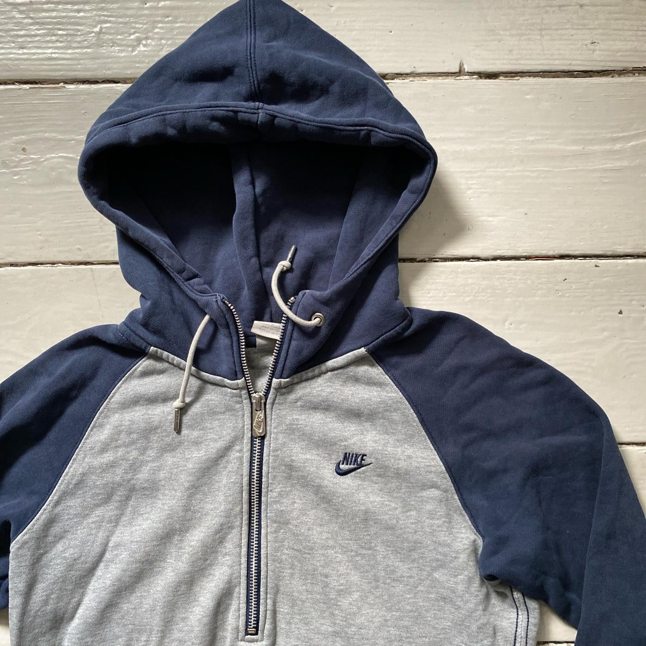 Nike Swoosh Navy and Grey Hoodie (Small)
