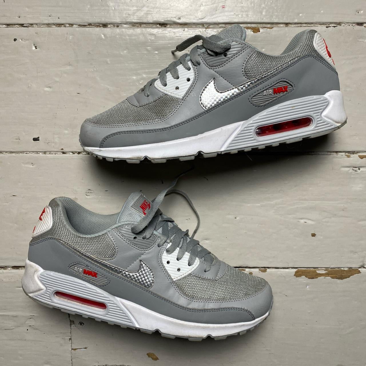 Nike Air Max 90 Silver and Red (UK 11)