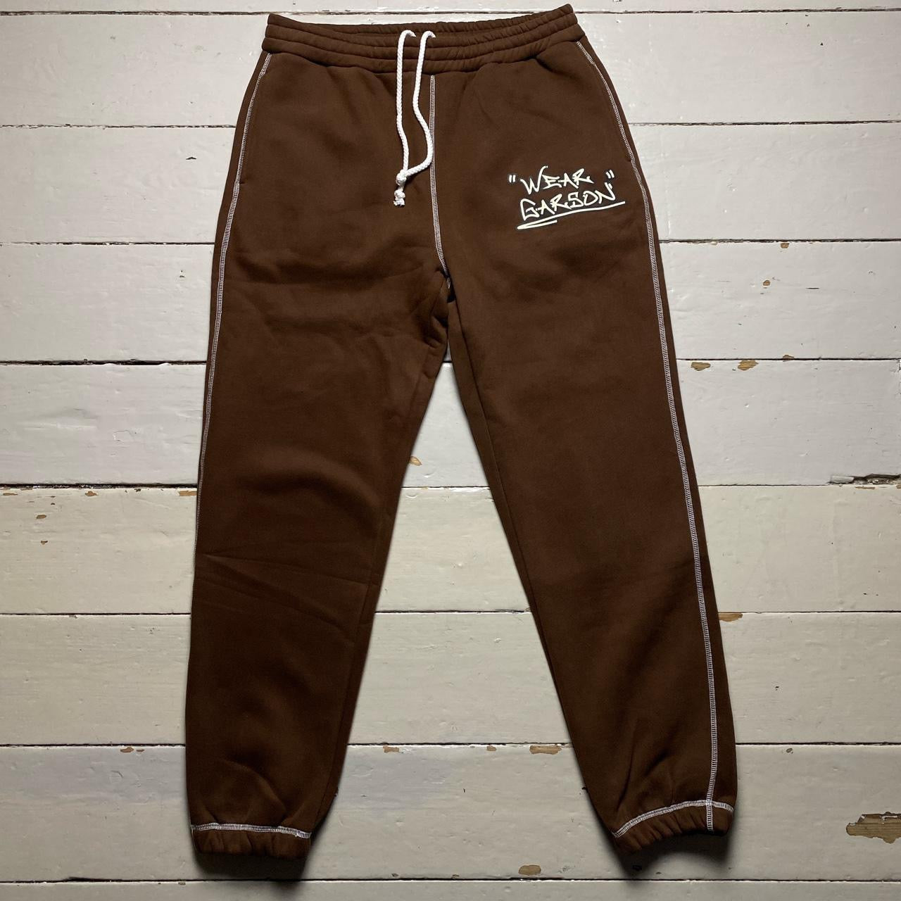 Wear Garson Graffiti Contrast Stitch Brown Joggers