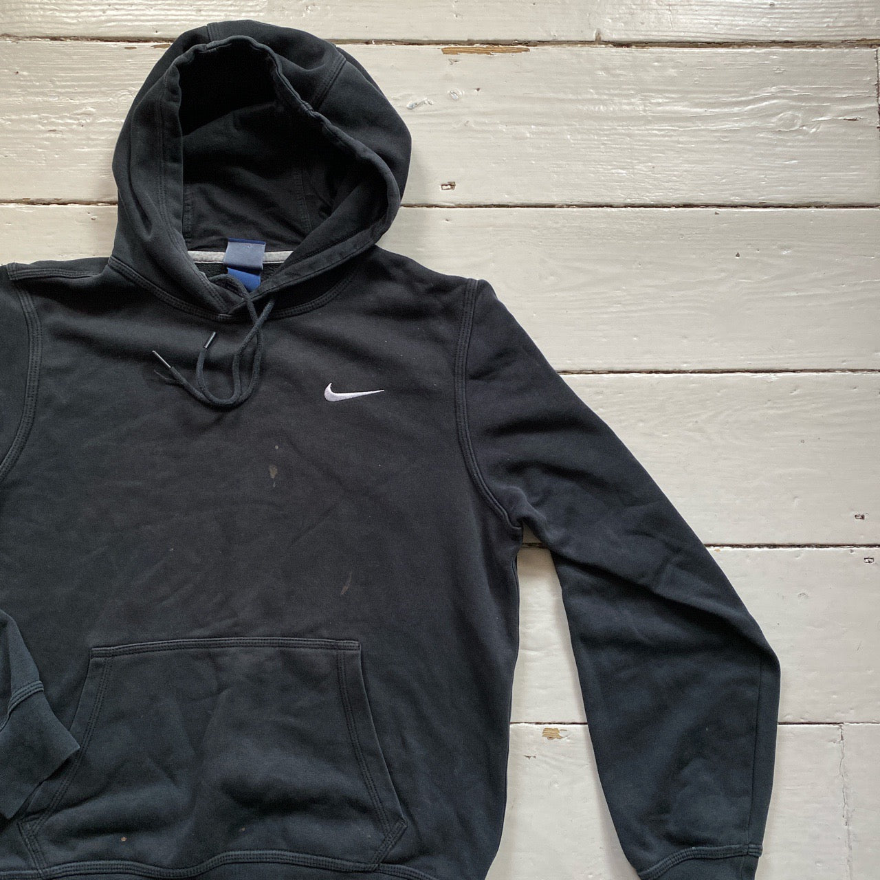 Nike White Swoosh Black Hoodie (Small)
