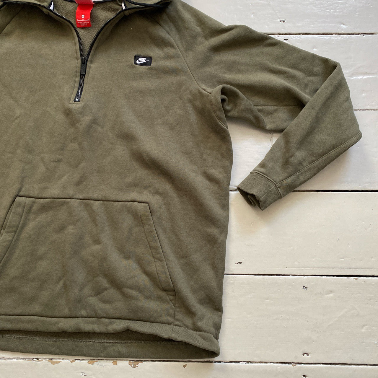 Nike Swoosh Box Logo Olive Quarter Zip Hoodie (XL)