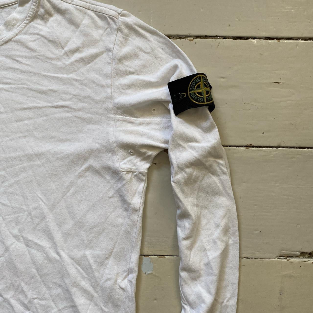 Stone Island White Long Sleeve Shirt (Medium)