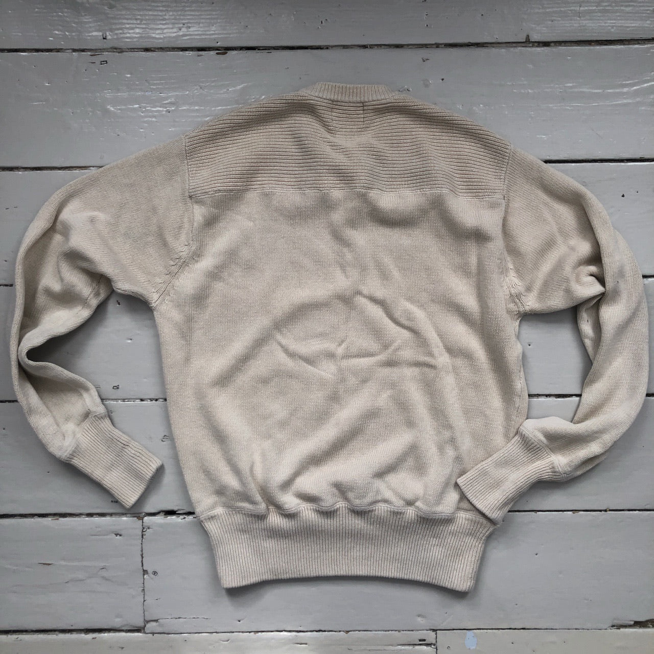 Evisu Spellout Cream & Navy Jumper (Large)