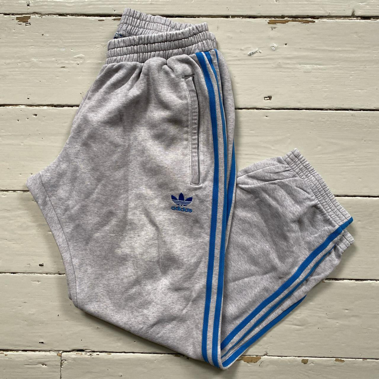 Grey and blue adidas joggers sale