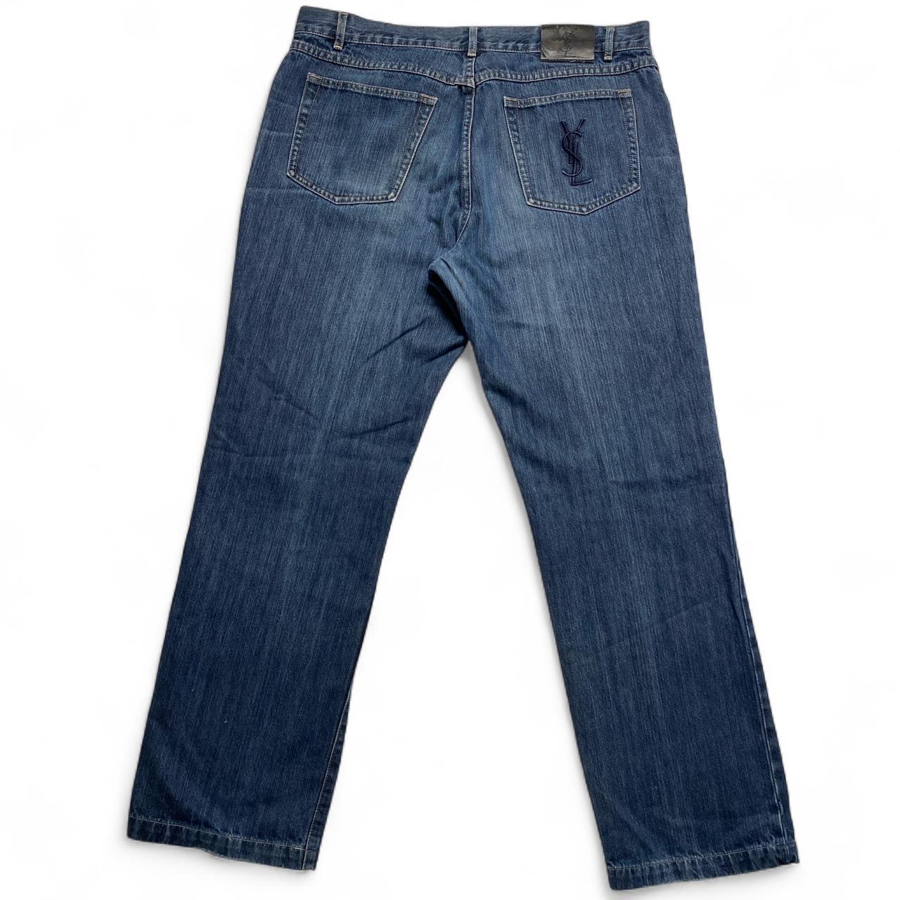 YSL Yves Saint Laurent Vintage Y2K Navy Blue Embroidery Jeans