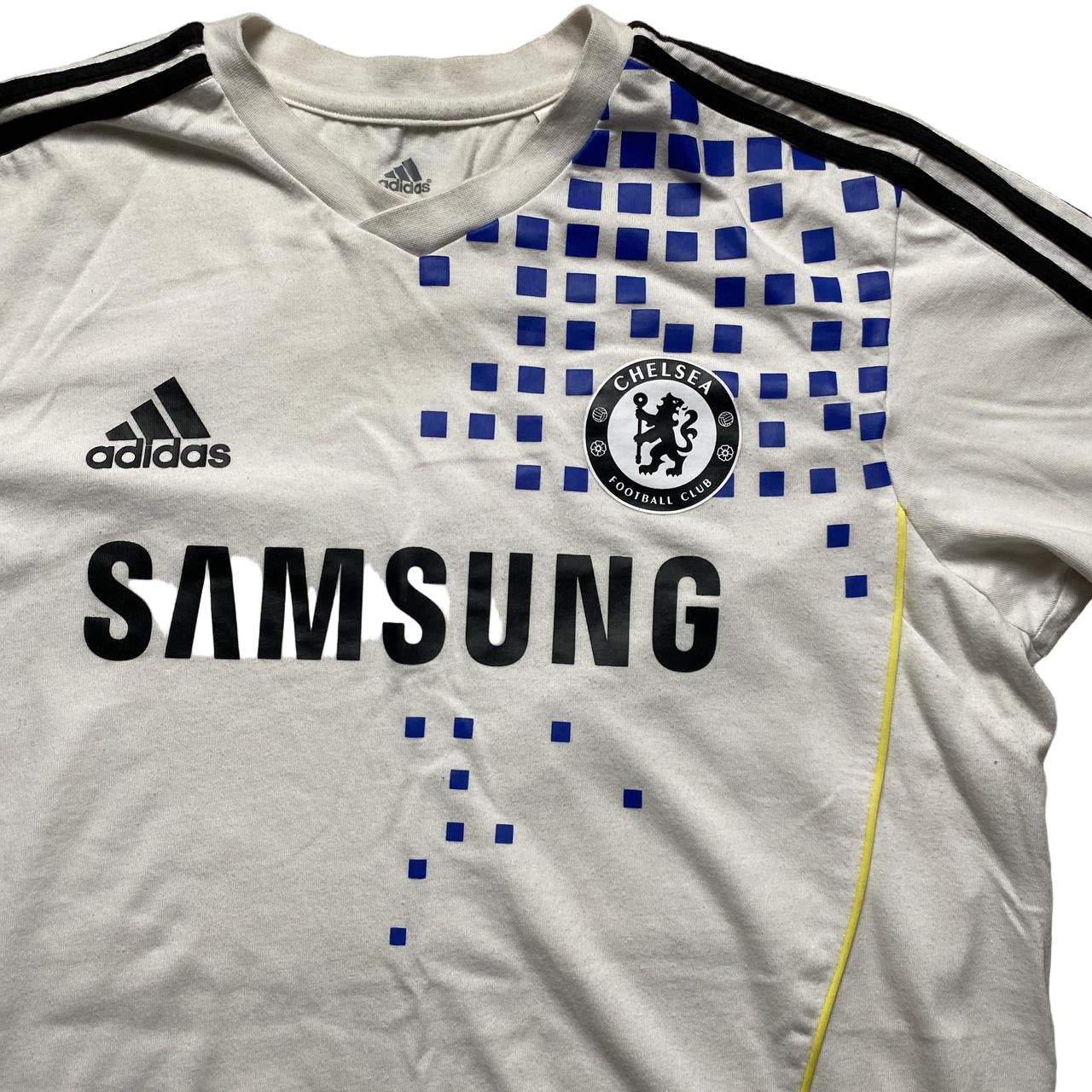 Chelsea Adidas Vintage Samsung White Black and Blue T Shirt (S)