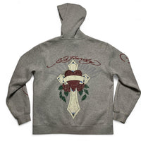 Ed Hardy Grey Cross and Heart Hoodie