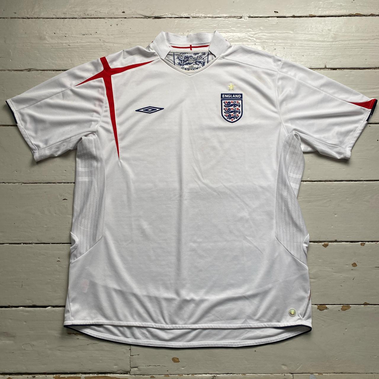 England Umbro Vintage Football Jersey White Navy and Red