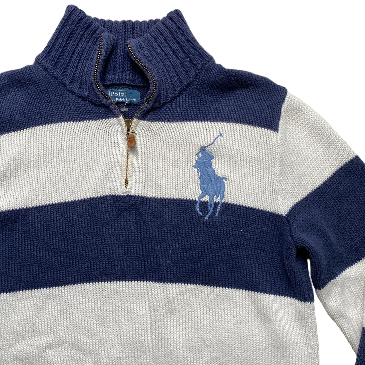 Polo Ralph Lauren Navy and White Stripe Quarter Zip Jumper (S)