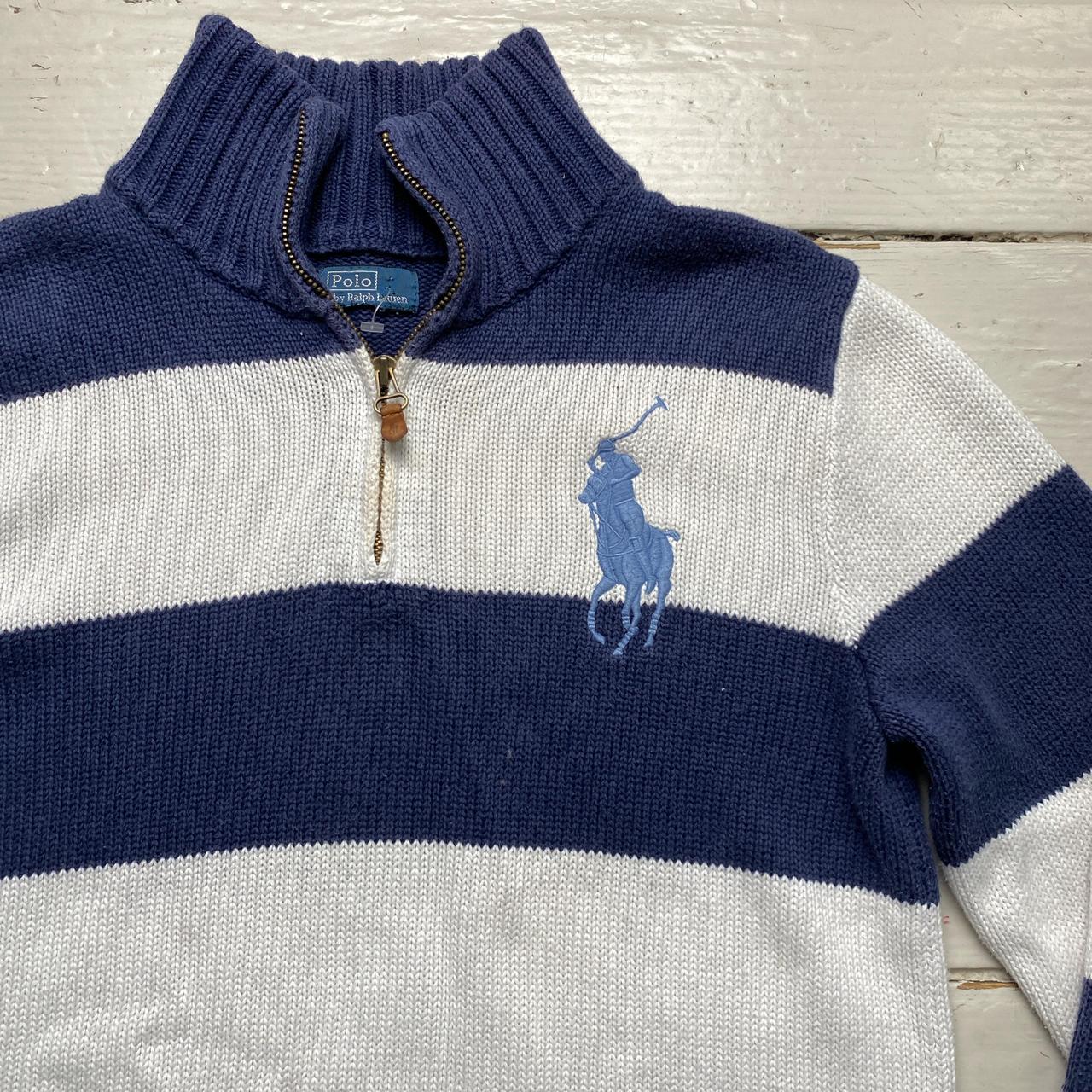 Polo Ralph Lauren Navy and White Stripe Quarter Zip Jumper