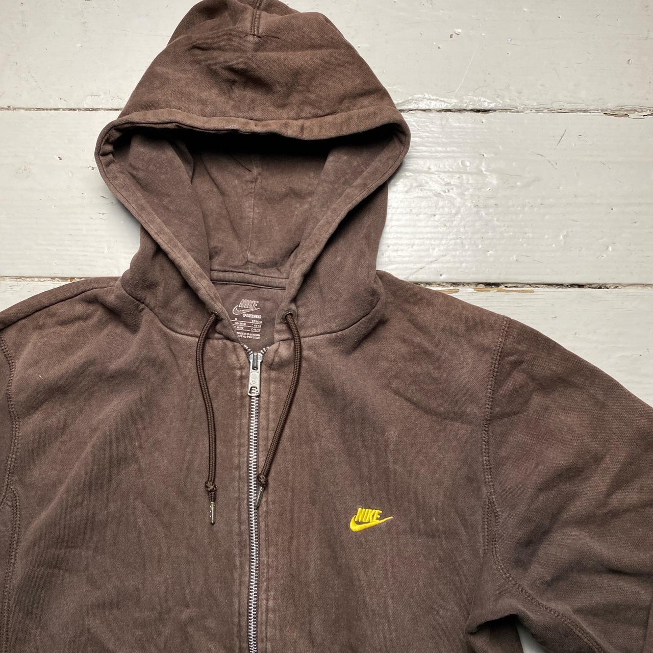 Nike Brown and Yellow Swoosh Vintage Hoodie