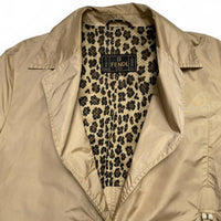 Fendi Roma Womens Leopard Interior Vintage 90’s Cream Beige Lightweight Trench Coat (L)