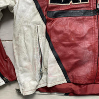Extasy Vintage 90’s Red White and Black Leather Bomber Jacket (5XL)