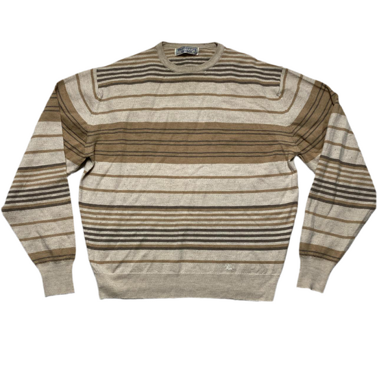 Burberry Burberrys Vintage 90’s Merino Wool Striped Cream and Brown Jumper (L)