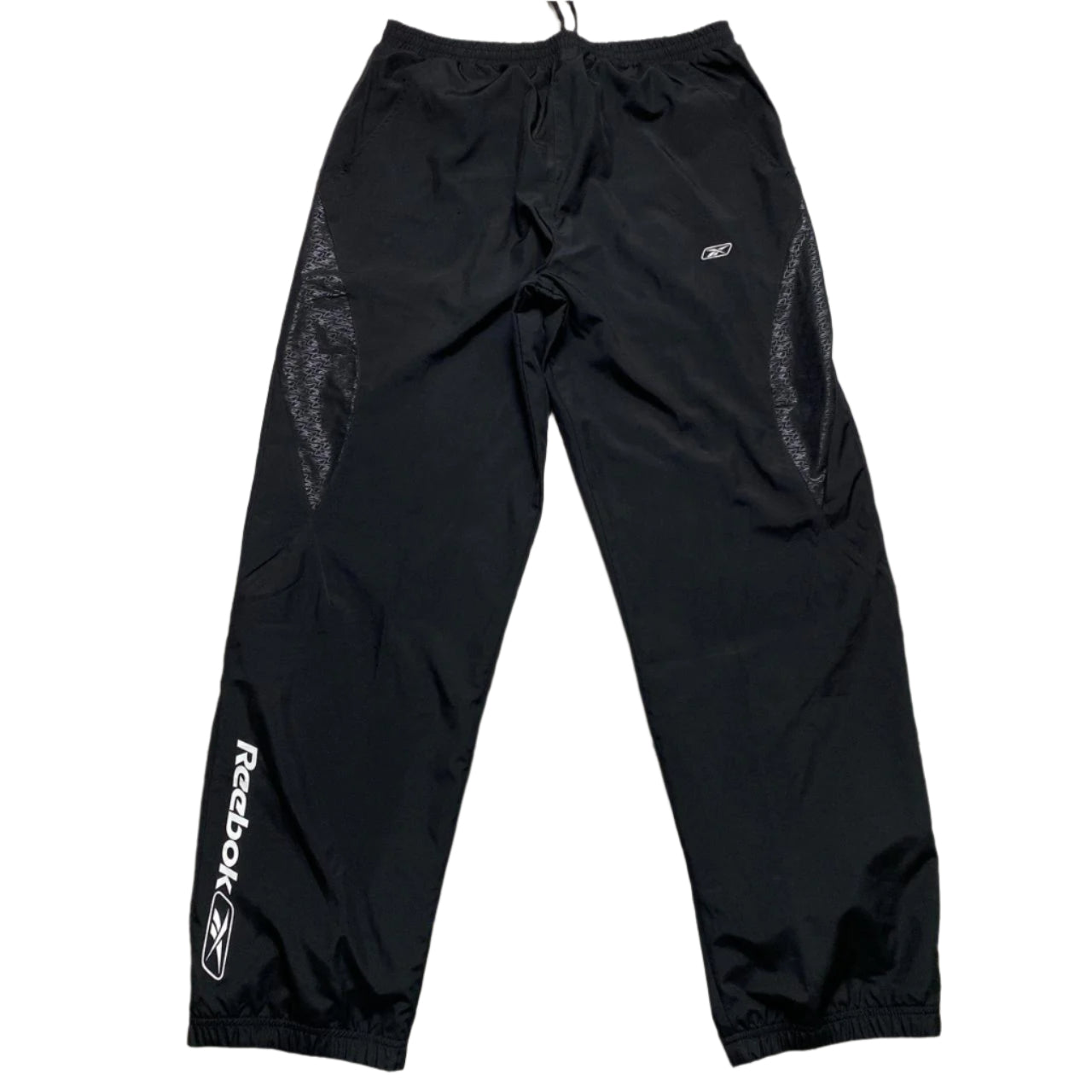 Reebok Black and White Shell Trackpant Baggy Nylon Bottoms (M)