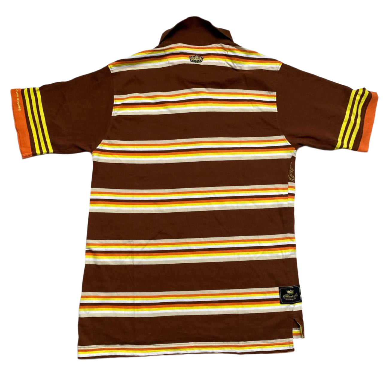 Akademiks Brown Yellow White and Orange Vintage Polo Shirt (S)