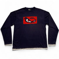 No Fear Eyes Vintage y2k Long Sleeve Navy Red and White T Shirt (XL)