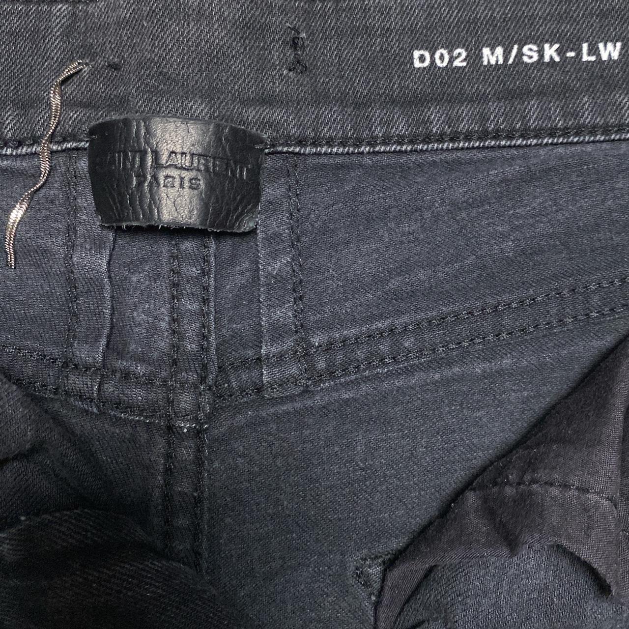 Saint Laurent Paris YSL Black Ribbed Leather Patch Zipper Biker Jeans (31W)