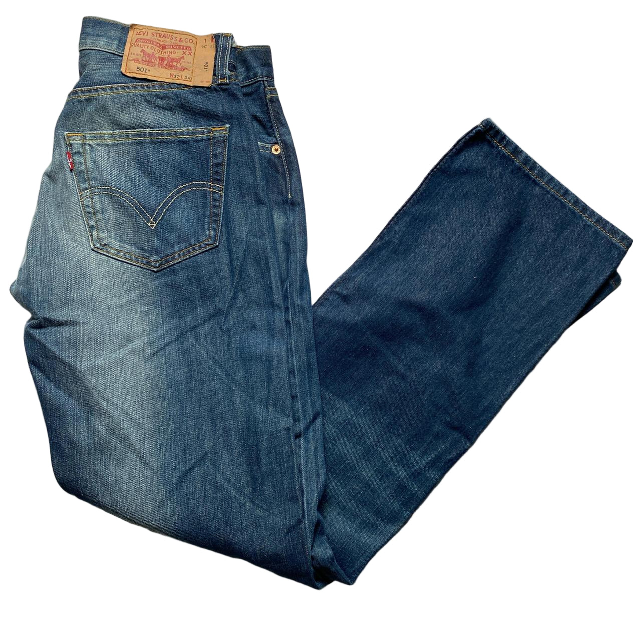 Levis 501 Vintage Stonewashed Navy Jeans (32W)