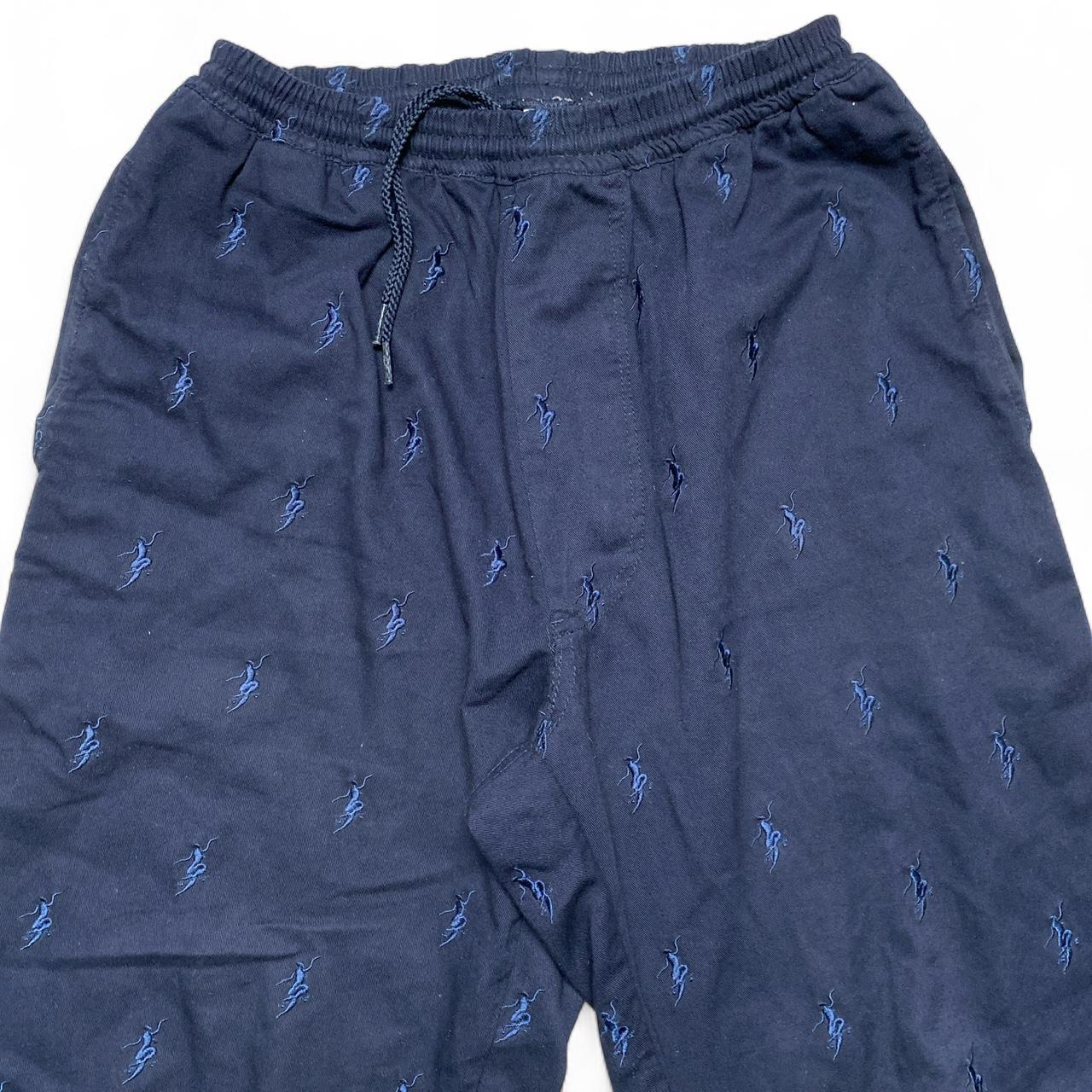 Polar Skate Co Navy and Blue Skater Repeat Embroidery Casual Baggy Lightweight Trousers (S)
