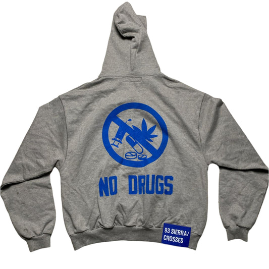 93 Sierra Crosses No Drugs Grey and Blue Hoodie (M)