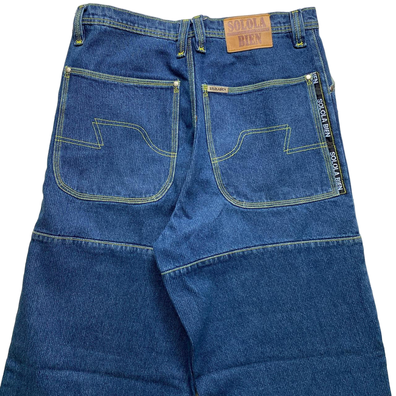 Solola Bien Navy and Green Contrast Stitch Baggy 90’s Cargo Jeans (36W)