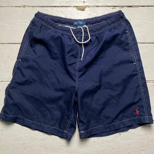 Ralph Lauren Polo Navy and Red Contrast White Stitch Swim Shorts