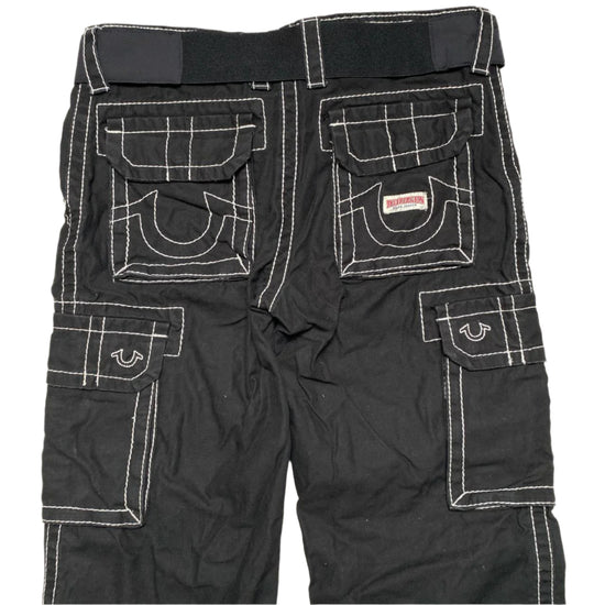 True Religion Womens Black and White Contrast Big Stitch Cargo Trousers (28W)