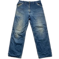 Carhartt Vintage Red Fleece Lined Baggy Blue Carpenter Cargo Jeans (34W)