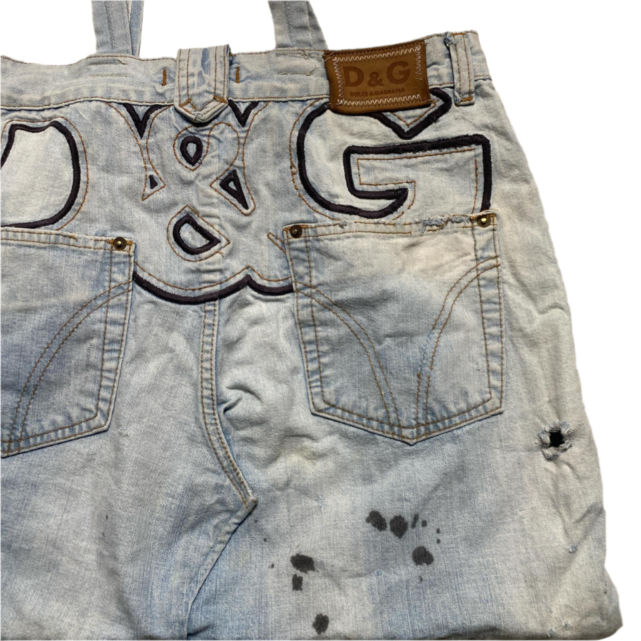 Dolce & Gabbana Vintage Big D&G Embroidery Denim Reworked Handbag