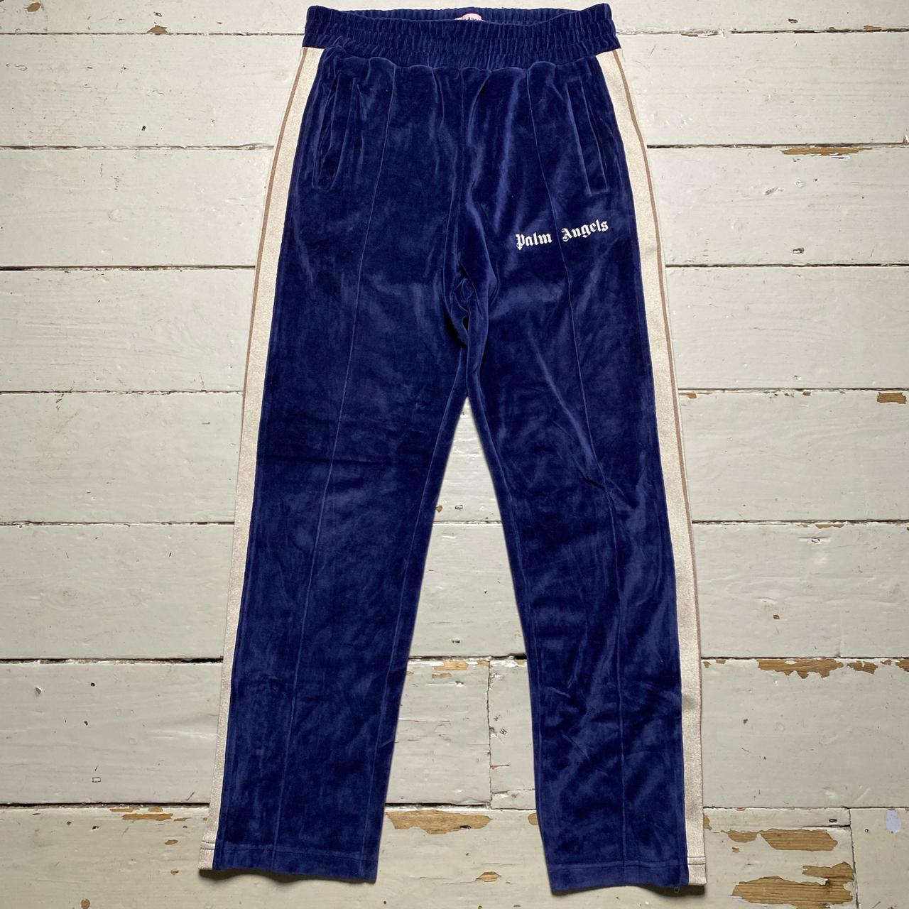 Palm Angels Navy Cream and Brown Velour Baggy Bottoms (L)