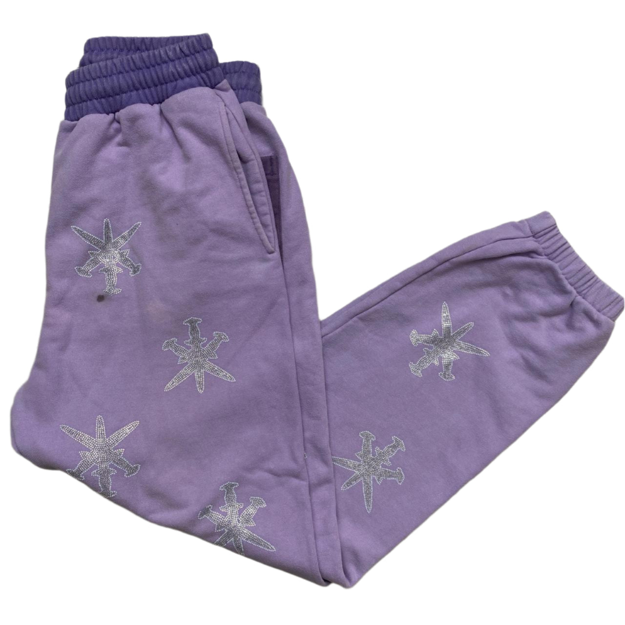 Unknown London Daggers Diamante Rhinestone Purple Joggers (M)