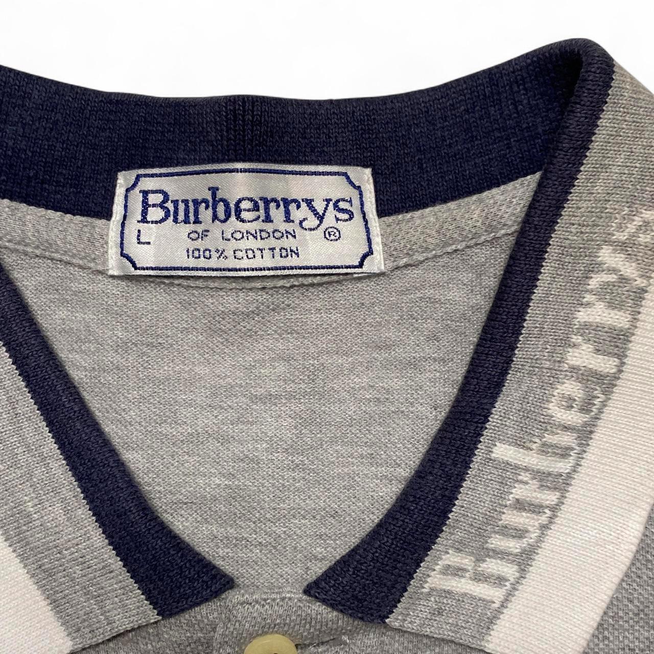 Burberry Vintage Burberrys Grey and White Polo Shirt (L)