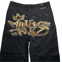 Minus Two Super Baggy Black and Gold Sequin Embroidery Jeans (38W)
