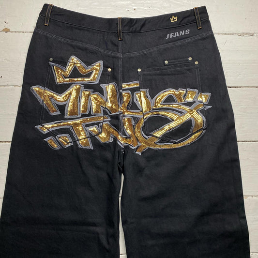 Minus Two Super Baggy Black and Gold Sequin Embroidery Jeans