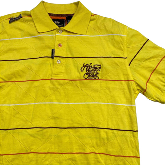 Akademiks Yellow Striped Brown and Orange Polo Shirt (M)