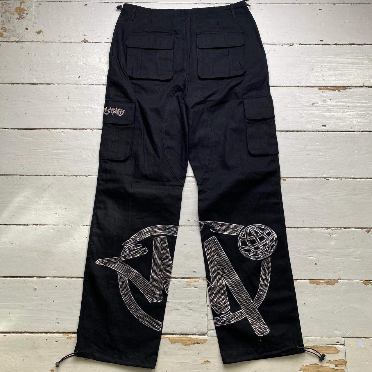 Minus Two Rhinestone Diamante Silver Black Cargo Trousers