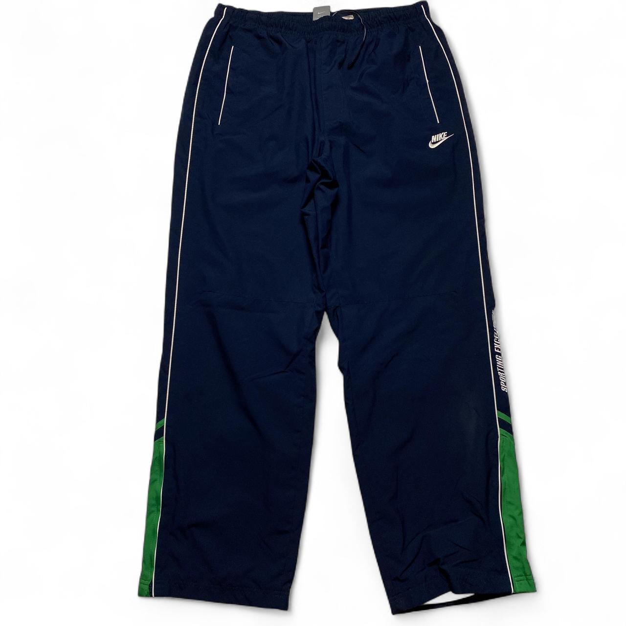 Nike Vintage y2k Navy White and Green Shell Trackpant Bottoms (XL)