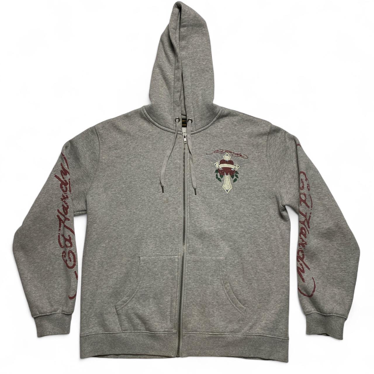 Ed Hardy Grey Cross and Heart Hoodie