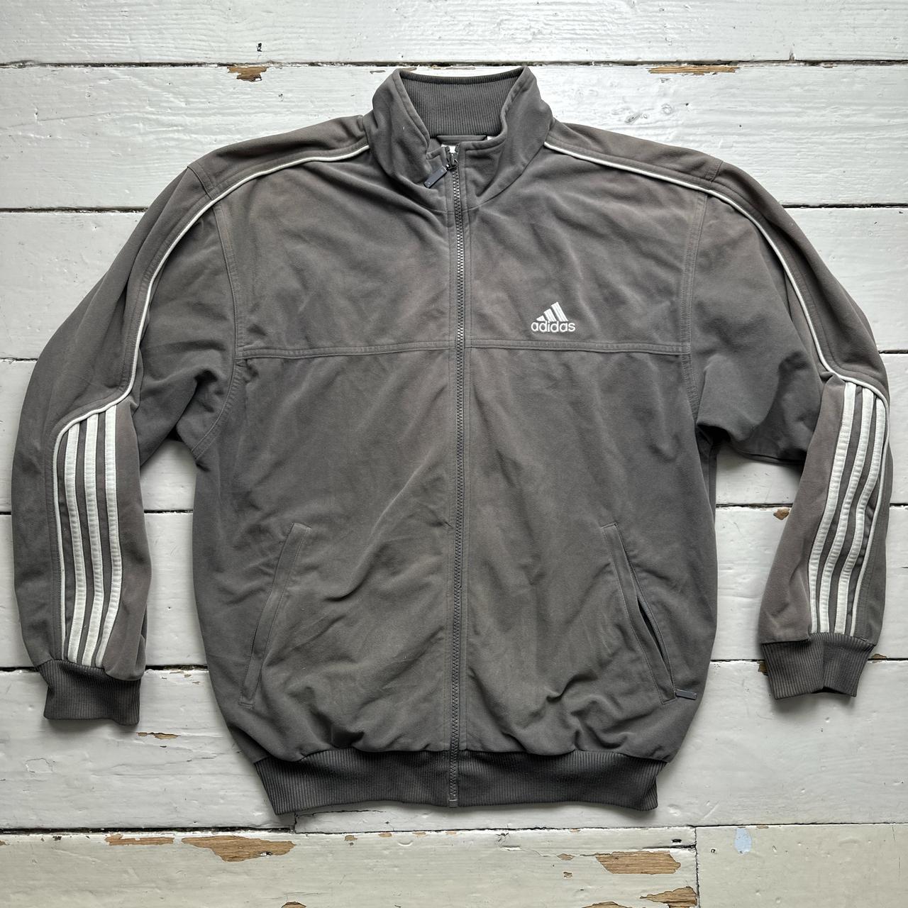 Adidas Vintage Velour Grey and White Bomber Tracksuit Jacket