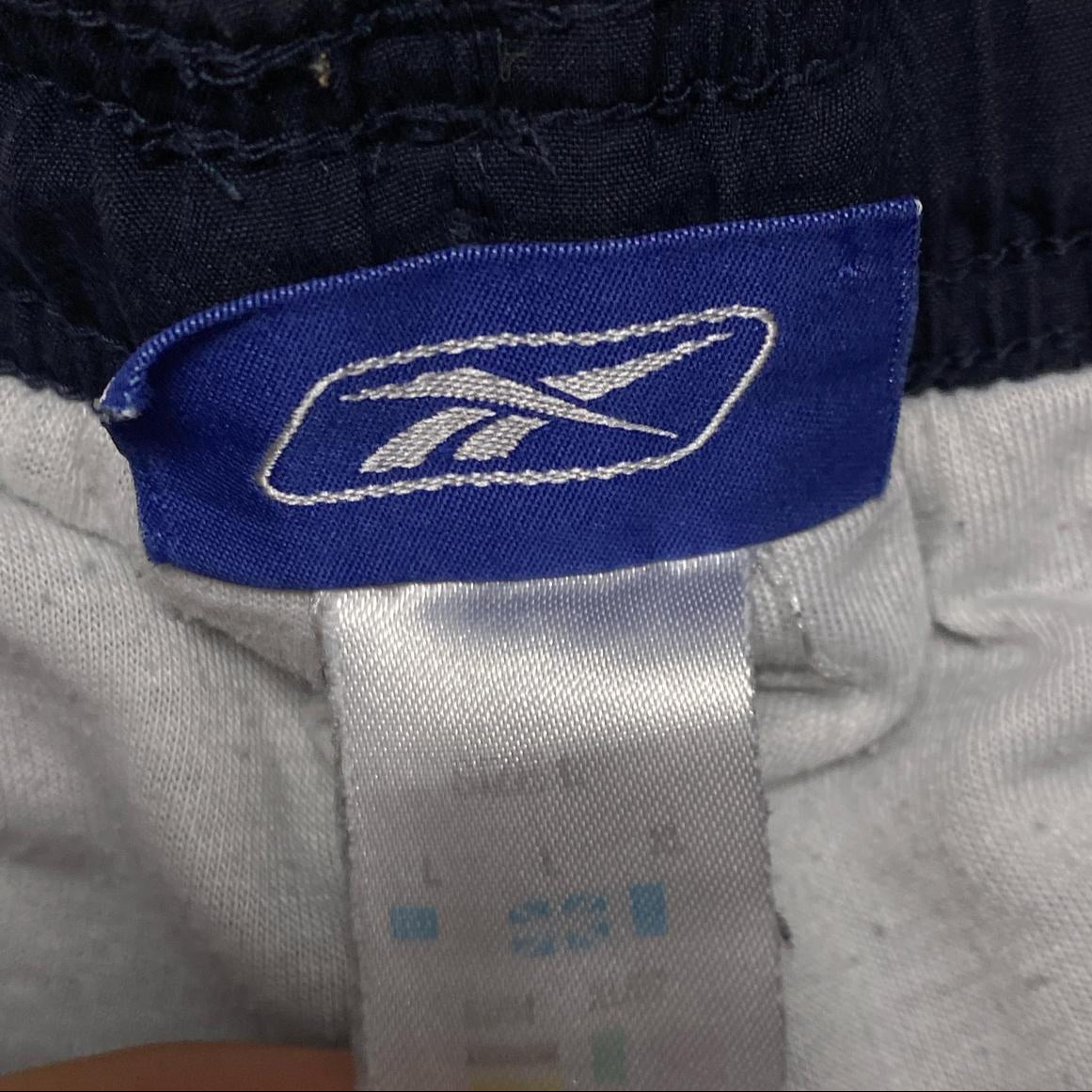 Reebok Navy and White Shell Trackpant Nylon Bottoms (L)