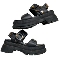 Buffalo Strap Platform Sandals Black Leather (UK 5)