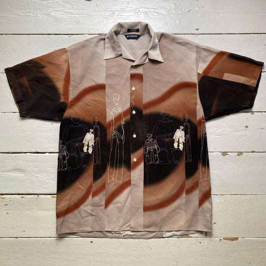 Koman Sport Vintage Y2K Silk Shirt with Baggy Character Sketches