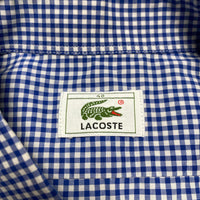 Lacoste Blue and White Vintage Short Sleeve Plaid Checked Shirt (L)