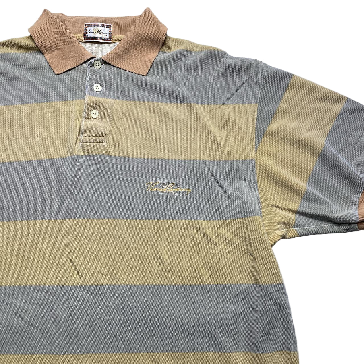 Thomas Burberry Vintage Cream and Grey Polo Shirt (L)
